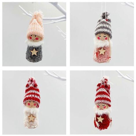 Lot de 4 décorations de sapin de Noël : adorables anges en peluche tricotée, à suspendre aux poupées et mini-jouets. Décoration de fête. (1/5)