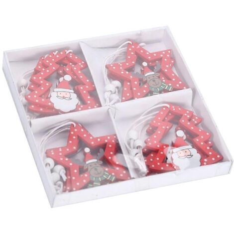 Lot de 12 pendentifs en bois en forme d'étoile à cinq branches pour décorations de Noël et fêtes. (1/5)