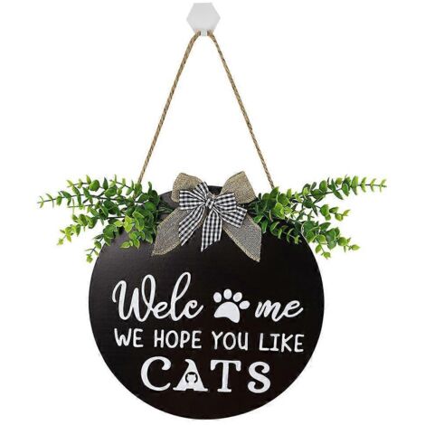 Couronne décorative pour porche de maison de ferme : Nous espérons que vous aimez les chats à accrocher à la porte (1/5)