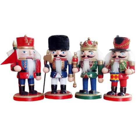 Ensemble de 4 décorations Casse-Noisette : figurines en bois représentant un soldat et un roi, idéales pour Noël. (1/5)