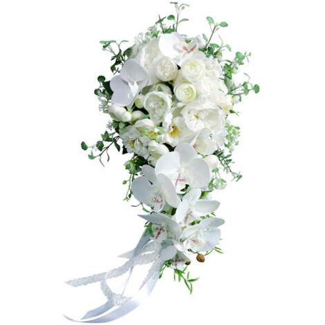 Bouquet de mariée artificiel en cascade, orné d'orchidées papillon et de gouttes d'eau, pour demoiselle d'honneur tenant un bouquet de fleurs, décoration de fête de déclaration d'amour