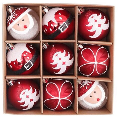 Lot de 9 boules de Noël en plastique de 6 cm, décorations à suspendre au sapin, à utiliser sur un bureau ou à accrocher au mur. Décoration pour la maison ou les fêtes. (1/5)
