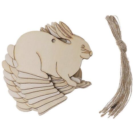 Lot de 10 décorations de Pâques en bois, pendentifs lapins à suspendre au sapin, pour la maison et les fêtes. (1/5)