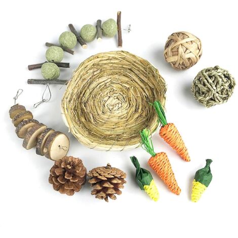 Ensemble de 11 jouets en bois pour l'entretien des dents des cochons d'Inde, chinchillas, gerbilles, souris et rats. (1/5)