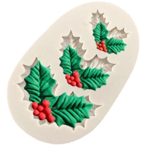 Moule en silicone pour gâteau fondant, chocolat, bonbons, biscuits et pâtisseries, décoré de feuilles de houx de Noël. Outils de pâtisserie à faire soi-même. (1/5)