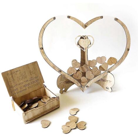 Livre d'or de mariage transparent en forme de cœur en bois, style vintage, personnalisé, original et rustique, décoration pour baby shower ou anniversaire. (1/5)