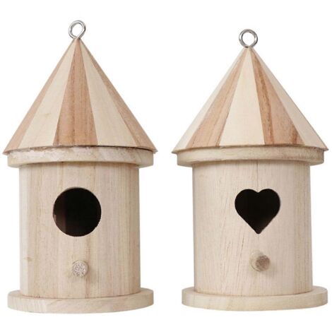 Lot de 2 nichoirs en bois avec perchoir, à peindre. Nichoir en bois pour dormir. (1/5)