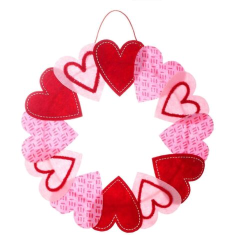 Couronne de Saint-Valentin de 40 cm (16 pouces) en feutrine avec cœurs, décoration pour porte d'entrée, maison de campagne ou fête de mariage (1/5)