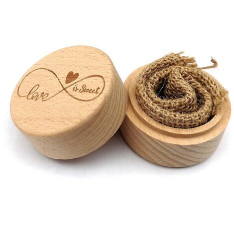 Boîte à alliances rustique en bois avec gravure personnalisée, rangement pour bijoux et petits objets (1/5)