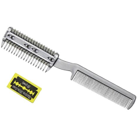 Peigne en plastique pour animaux de compagnie avec 2 lames métalliques pour tondeuse à poils de chien, compatible avec les peignes rasoirs. (1/5)