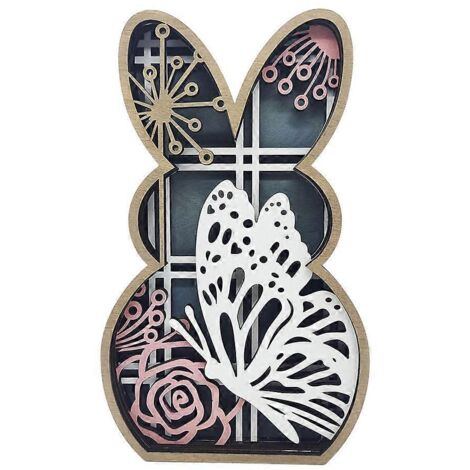 Ornement de Pâques en bois, lapin ajouré et sculpté, coloré, pour la décoration intérieure de la maison ou de la ferme. Artisanat sculpté. (1/5)