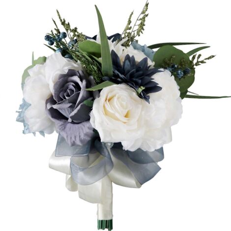 Bouquet de fleurs artificielles avec feuilles et tige, décoration florale en soie pour la Saint-Valentin, mariage, accessoires de photographie de mariée (1/5)