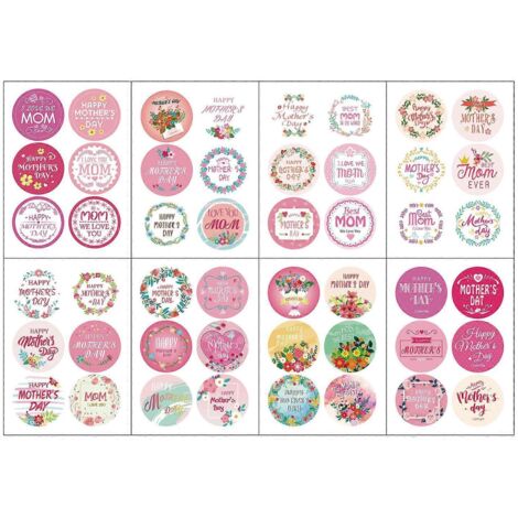 Enveloppes autocollantes rondes à motifs floraux pour la fête des mères : jolis autocollants pour emballer les cadeaux, étiquettes et feuilles de fermeture. (1/5)