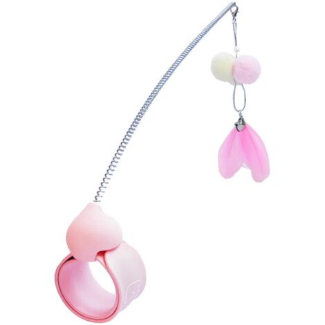 Baguette à chat rose de 30 cm, amusante et ornée de plumes, idéale pour jouer avec les chats et chatons. (1/5)