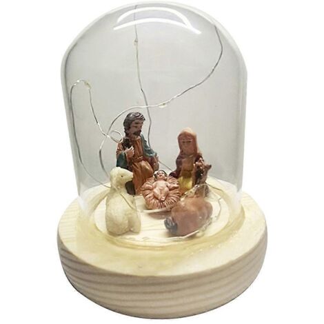 Crèche de Noël en verre avec LED, figurine de table représentant la naissance du Christ et de Jésus (1/5)