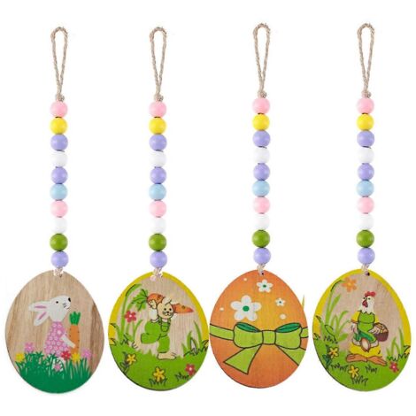 Pendentif en bois avec guirlande de perles de Pâques, lapin, carotte et œuf de coq, idéal pour décorer un mur ou une fenêtre lors de fêtes ou de festivals. Un cadeau adorable (1/5)