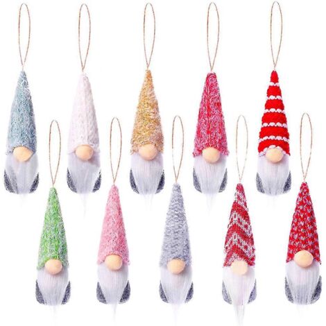Ensemble de 10 gnomes à suspendre au sapin de Noël, décorations suédoises artisanales en peluche représentant le Père Noël et un lutin. (1/5)