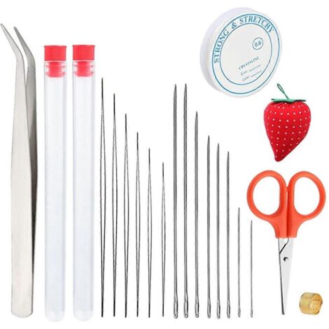 Aiguilles à perler, aiguille à gros chas, petite pince à épiler, kit de couture et de loisirs créatifs pour la fabrication de bracelets, broderie et perlage.