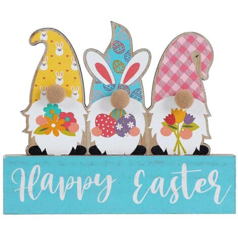 Décorations de Pâques en bois : lapin, gnome, ornements, pancarte Freestang (1/5)