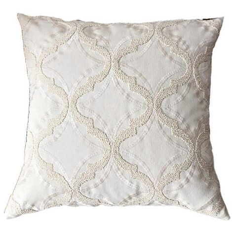 Coussin décoratif carré en coton et lin nordique, brodé, motif géométrique vintage à carreaux et fleurs, pour canapé ou lit. (1/5)