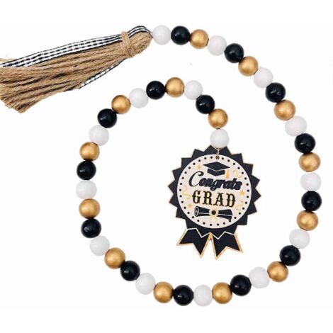 Guirlande de perles en bois de 84 cm (33 po) avec pompons, style champêtre, rustique, bohème, à suspendre au mur. (1/5)