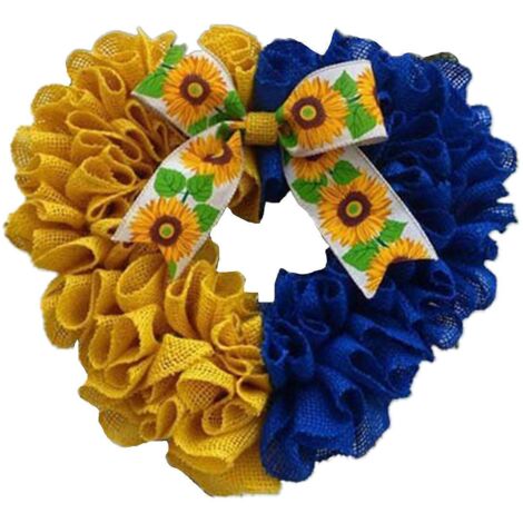 Couronne ukrainienne en forme de cœur, ornée d'un tournesol et d'un nœud papillon, pour la décoration intérieure et extérieure d'un jardin ou d'une ferme. (1/5)