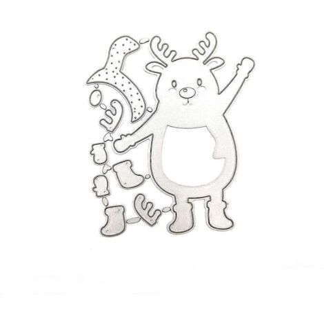 Matrices de découpe en acier au carbone pour la création de cartes de Noël avec motif de cerf mignon. Idéales pour le scrapbooking, les albums photo, le gaufrage et la décoration de bords de cartes. (1/5)