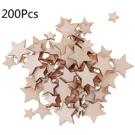 200 pièces de rondelles de bois naturel en forme d'étoile pour décoration de table de mariage (1/5)