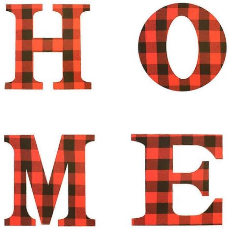 Lot de 4 lettres décoratives en bois à carreaux « Joy » pour porte d'entrée, décorations de Noël pour l'intérieur et l'extérieur de la maison. (1/5)