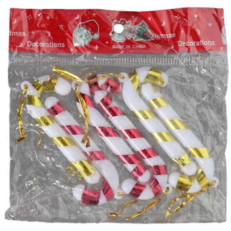 Lot de 6 petits pendentifs en forme de canne à sucre pour sapin de Noël, décoration pour la maison, les fêtes et les festivals, ornements en plastique (1/5)