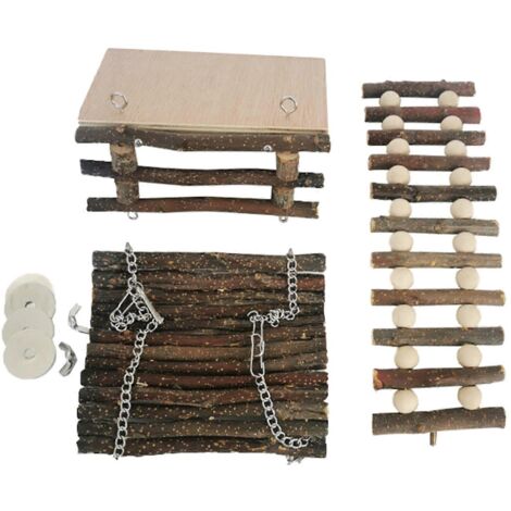 Plateforme de jeu en bois pour hamster avec échelle, balançoire et jouet à mâcher pour rat et gerbille (1/5)
