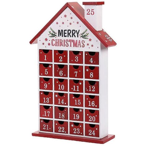 Calendrier de l'Avent de Noël à 24 tiroirs, maison en bois, à poser sur une table, 24 jours (1/5)