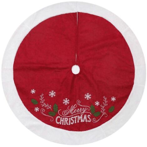 Jupes de sapin de Noël rouges imprimées « Joyeux Noël », en tissu non tissé doux et épais. (1/5)