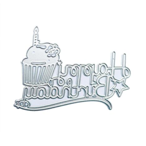 Matrices de découpe en métal « Joyeux anniversaire » avec lettre et cupcake – Pochoir de gaufrage pour scrapbooking, création de cartes et d’albums (1/5)
