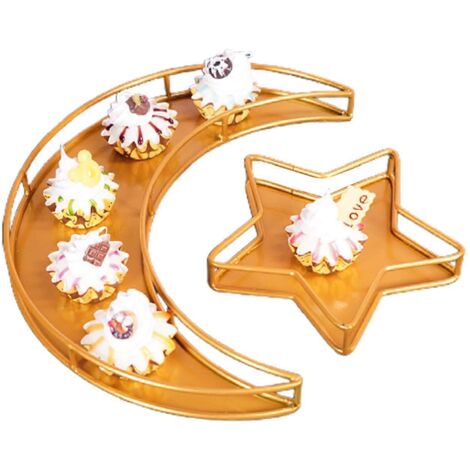 Plateau de service en métal grande capacité, motif lune et étoile, idéal pour la décoration de la maison et du salon, parfait pour l'Aïd musulman. (1/5)