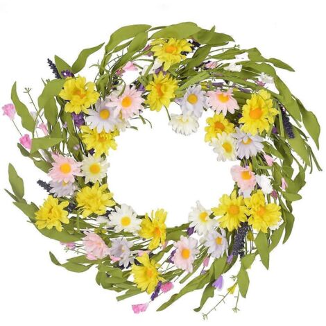 Couronne de marguerites pour porte d'entrée, 4,20 m, décoration printanière et estivale pour mur ou fenêtre (1/5)