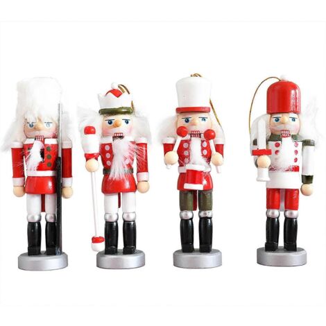 Lot de 4 casse-noisettes pour poupée, figurines de soldats en bois, décorations de Noël pour la maison (1/5)
