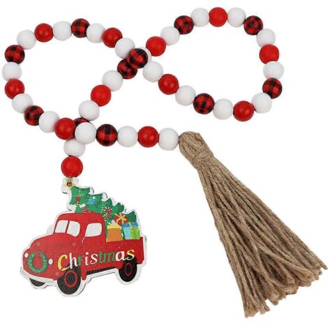Guirlande de perles en bois, pompons de Noël, décorations suspendues de style champêtre (1/5)