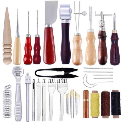 Kit d'outils professionnels faits main pour la couture et le travail du cuir : poinçonnage, sculpture, etc. (1/5)