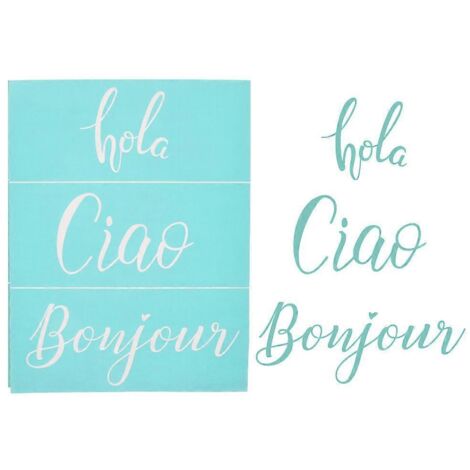 Pochoir autocollant imprimé « Salutations » pour sérigraphie, idéal pour la décoration de t-shirts, coussins et textiles faits main. (1/5)