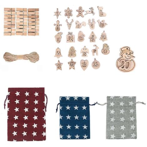 Ensemble de sacs cadeaux calendrier de l'Avent étoile de Noël avec cordon de serrage (1/5)