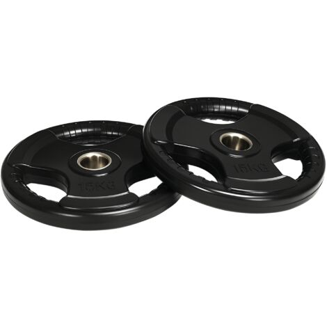SPORTNOW Disque d'Haltère, Lot de 2, 15 kg par Disque, Revêtement Caoutchouc Protecteur, Métal, 3 Poignées (1/5)