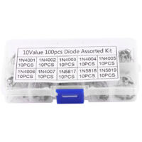 Kit de 100 diodes redresseuses, 10 valeurs (1N4001 à 1N4007, 1N5817 à 1N5819) dans boîte de rangement.