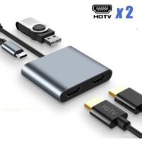 Adaptateur USB C double HDMI, hub multiport avec duplication d'écran pour MacBook et appareils Type C
