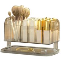 Organisateur de maquillage transparent pour rouge à lèvres, pinceaux et bijoux - Boîte de rangement avec plusieurs compartiments