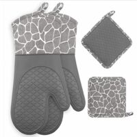 set De Quatre Gants De Cuisine Et Tapis De Pole En Gris, Gants De Cuisine Rsistant La Chaleur Jusqu' 260c Gants De Gril Antidrapants Doubls De Co
