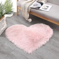 40x50cm Heart Fluffy Fur Faux Washable Rug Pink