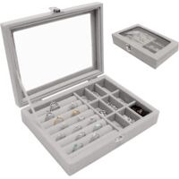 jewelery Storage, Ladies Jewelery Box, Jewelery Boxes And Display Stands With Lid, Velvet Jewelery Box For Ring, Earrings, Necklace(grey)