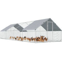 Pollaio en Acier Galvanisé avec Toit Imperméable et Grille Hexagonale, 3x8x2m, Gris Métallisé