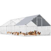 Pollaio 3x6x2m en Acier Galvanisé, Toit Imperméable et Grillage Hexagonal pour Jardin, Argent